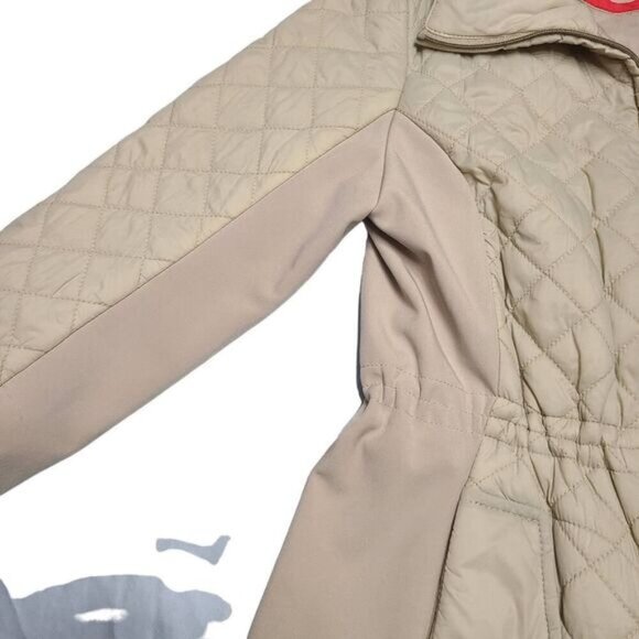 Giacca tan quilted puffer coat with elastic side panel and cinch waist small - Picture 7 of 14